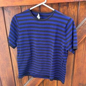 Kasper & Company Striped Short Sleeve Top in Blue and Black